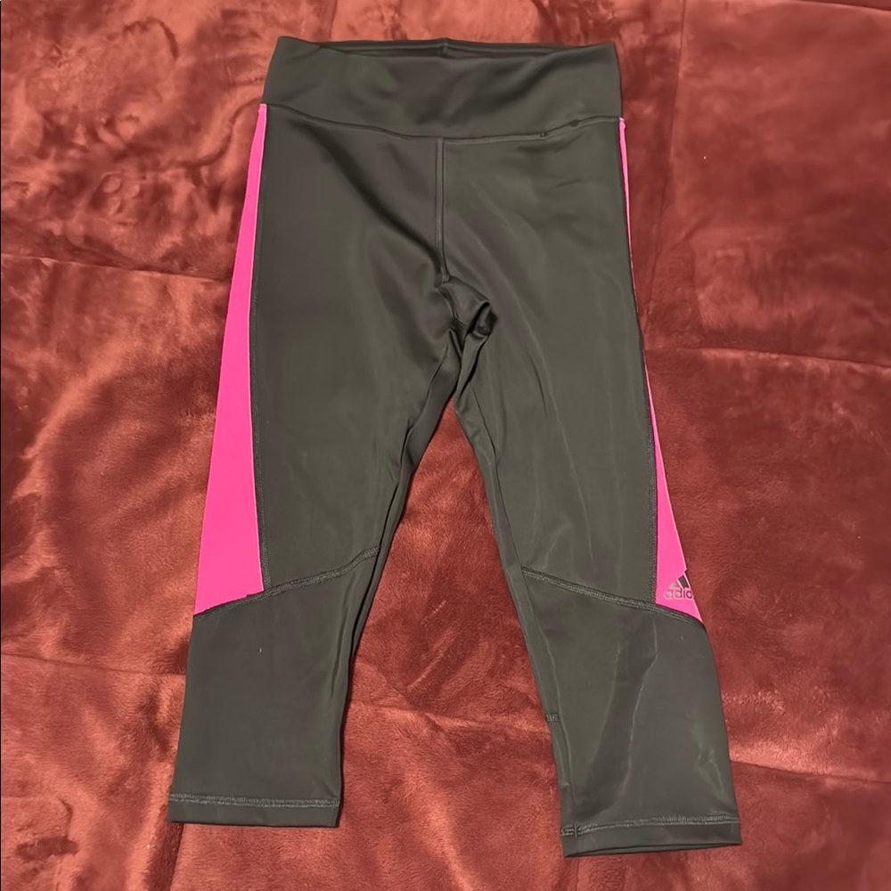 Adidas Black and Pink Cropped Leggings